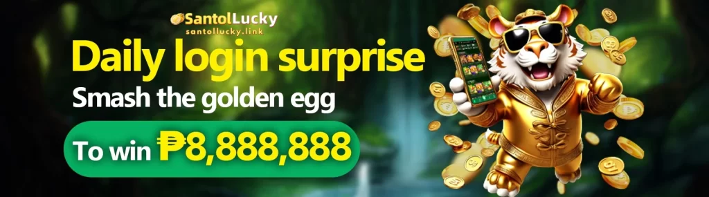 SANTOLLUCKY login register daily login surprise screen featuring download options, access to app